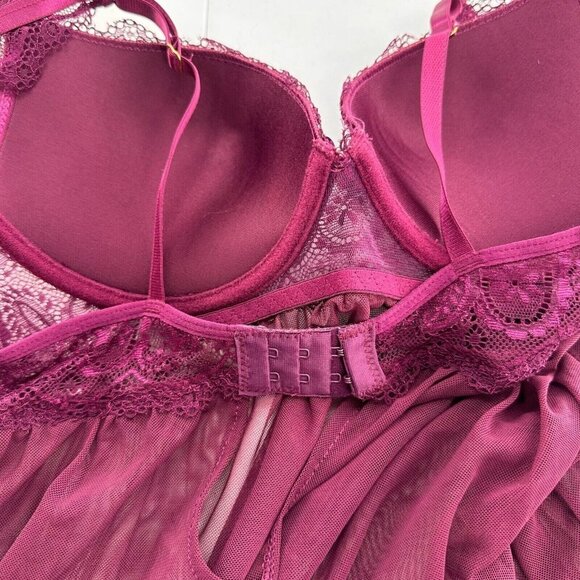 Daisy Fuentes Sheer Lace L Babydoll Nightgown Lingerie Plum Adjustable Purple - Picture 9 of 9